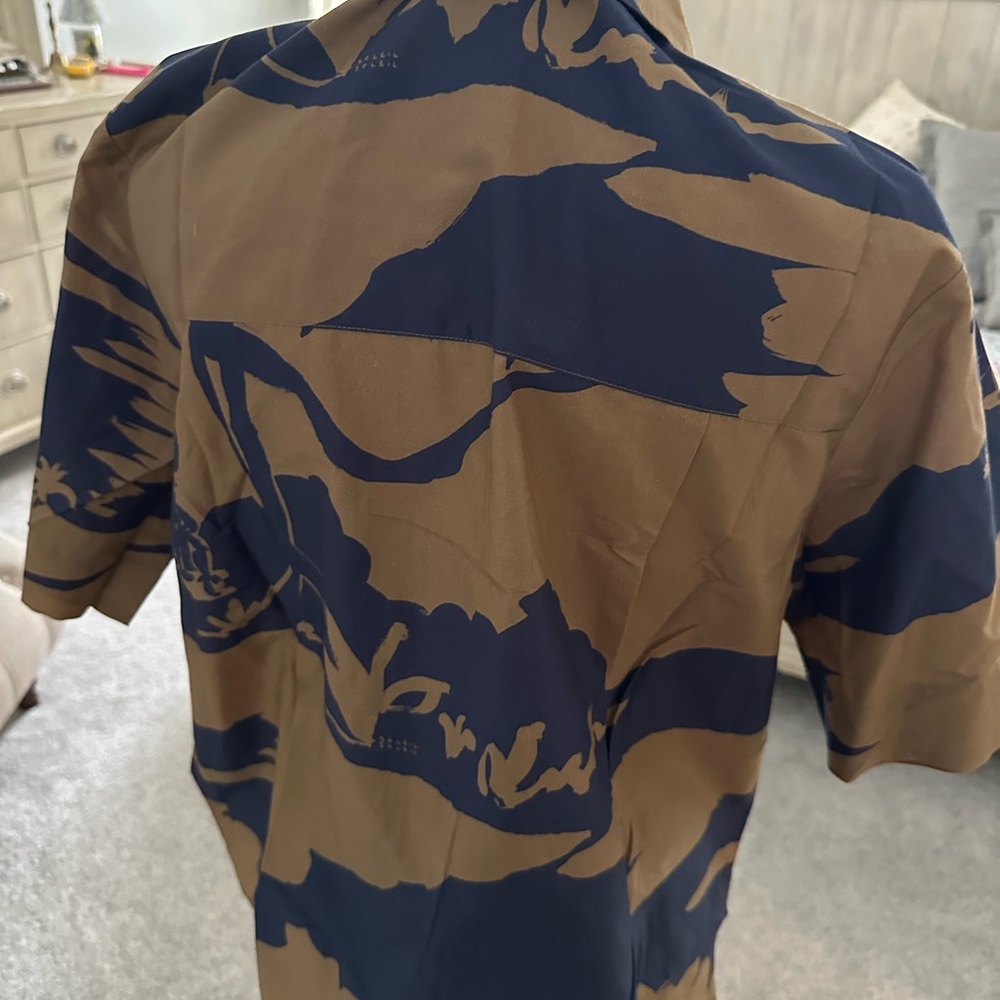 Navy and Tan Women's Tropical Print Shirt - Picture 3 of 4